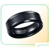 Wedding Rings Wedding Ring Beveled Edge 8Mm Comfort Fit Mens Black Tungsten Carbide Ing Band With Carbon Fiber7415381 Drop Delivery Je Dhga0