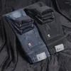 Jean homme hiver automne polaire chaud épaissi classique taille haute ample droit Denim pantalon rétro gris fumée pantalon 38 40