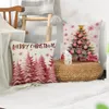 Kussen/decoratief kussen roze eland kerst sierkussenhoes set van 4 linnen briefdruk vakantiedecoratie voor woonkamer bank kussenhoes 231122