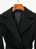 Dames Trenchcoats Zwart Modieus Lange mouw Slank Jasje Voor Dames Elegant V-hals Maxi Lang Wollen Met Riem Avond Blazers