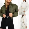 Women's Trench Coats Winter Stand Collar Zipper Quilted Coat Women Solid Color Cropped Puffer Jackets