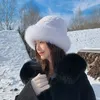 Beanie/Skull Caps Style Style Femach Fashion Knitted Fluffy Rex Rabbit Fur Hat women Outdoor Winter Warm Natural Fox Fux Fux Fux Fux Fux Fux Fur Hats Lad