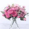 Artificial Flowers Peony Bouquet Silk Rose Vase for Home Decor Garden Wedding Decorative Fake Plants Christmas Garland Material SZ03210