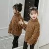 Ensembles 2023 Automne Hiver Bébé Filles Solide Chaud Pulls Tricotés Col Roulé Casual Criss Cross Pulls Adolescent Épais Vêtements X09 231122