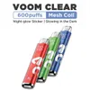 Voom Clear 일회용 빛나는 vape 600 퍼프 2ml 전자 담배 누출 방지 나이트 글로우 스티커