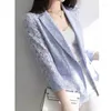 Costumes pour femmes Plus Taille S-6XL Femmes Blazer Veste Dentelle Floral Mince Court Slim Printemps Été Automne Mode Casual Élégant Blanc Bleu