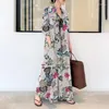 Ethnic Clothing 2023 Cotton And Linen Abaya Print Lapels Long Sleeve Slip Pocket Shirt Muslim Woman Dress Simple Loose Casual Llong Dresses