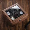 Watch Boxes Wood Storage Box 6 Slots Organizer With Lock Bracelet Wrist Watches Transparent Skylight Display Collection