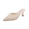 Slippers 2024 Mesh Women Summer Shoes for Fashion Slists Slists Poinced Beige Beige High Cheels