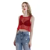 نساء Tshirt مثير Blackred Hollow Out Crop Top Mesh Tshirt Female Fashion Fashion Summer Tops Basic Tops for Women Fishnet Shirt 230421