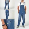 Jeans voor heren, streetwear, blauwe denim jumpsuit, Muti-pockets, Bib-overall, casual mannelijke jarretelbroek
