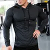 Homens camisetas Mens Fitness Tracksuit Running Sport Hoodie Gym Joggers Com Capuz Outdoor Workout Camisas Tops Roupas Treinamento Muscular Suéter J1121