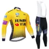 Hiver 2022 JUMBO jaune équipe cyclisme Jersey 19D vélo pantalon ensemble Ropa Ciclismo hommes thermique polaire Pro vélo Jersey Maillot wea234b