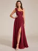 Party Dresses Elegant Evening Backless One Shoulder Pleated Split Tulle Floor-Length 2023 Ever Pretty Of Burgundy Bridesmaid