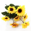 Decorative Flowers 1/2/3PCS Heads Yellow Silk Sunflower Artificial 7 Branch/Bouquet For Home Office Garden Party Wedding El Decoration