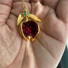 Dangle Earrings Fashion Pomegranate Seeds Drop Ethnic Jewelry Gold Color Leaf Metal Purple Red Garnet Stone Gift