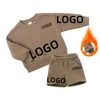 Kleidungssets Fügen Sie Ihr Logo hinzu. Niedliche Winterkleidung für Kinder, Jungen und Mädchen, 2-teiliges Trainingsanzug-Outfit-Set, individuelles Top, Sweatshirt, elastische Shorts, Freizeitanzug