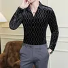 Camisas casuais masculinas outono inverno luxo veludo camisa social para roupas masculinas 2023 magro ajuste elegante formal grade vestido manga longa