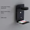 Wall Lamp Reading Light With USB Port Charging Creative Rack Bedside Switch -Black