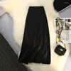 Skirts Silk Satin Long Black For Women Elegant Ladies A Line Zipper Back Elastic Band Korean Fashion Luxury Midi Skirt