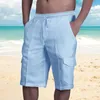 Män shorts sommar män lin ren färg ficka casual man klädlast strand hawaii