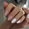 False Nails 24st Simple Almond Shiny White French Stiletto Fake Löstagbar Oval Full Cover Press On Tips Manicure