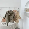 Manteau d'automne pour enfants, veste pour filles et garçons, Double boutonnage, Trench à revers, manches longues, avec ceinture, vêtements d'extérieur décontractés