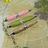 2pcs Mini Bling Glitter penna a sfera multicolore in pelle PU anello centrale con penne a chiave corta tascabile in cristallo