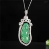 Pendants Chinese Natural Jade Chalcedony Hand-carved Kidney Bean Pendant Fashion Jewelry S925 Silver Inlaid Necklace For Men Women