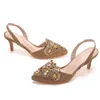 Geklede schoenen Dames Sandalen Mode Sandalias Strass Katoen 6CM Dunne hakken Instapper Banket Dames Informeel Donkerblauw