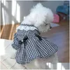 Vêtements de chien Vêtements de chien Robe accrocheuse Pet Dentelle Décolleté Jolie Bowknot Plaid Chat Princesse Fournitures Drop Livraison Maison Jardin Pet Dhgc5