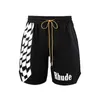 Designer Kleidung Stil Neue Atmungsaktive Rhude Schwarz Weiß Schachbrett High Street Kordelzug Mesh Trend Trainingsshorts Männer Frauen Paare Jogger Sportbekleidung