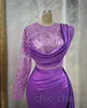 2023 апрель Aso Ebi Lavender Mermaid Prom Promply Кружевое атласное сексуальное вечернее вечера второй прием с днем ​​рождения платья платья Robe de Soiree ZJ605