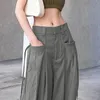 Women's Pants Shirring Casual Wide Leg Women High Waist Street Basic Loose Sweat Trousers Korean Retro Gray Office Lady