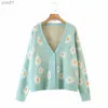 Maglioni da donna Kpytomoa Femme Fashion Print Morbido maglione da donna Full Sle Floral Single Little Daisy con scollo a V Pull Oversize Cardigan StreetwearL231122