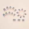 False Nails 24Pcs Wearable Short Ballet Blue Fake Gradient Manicure Nail Pieces Removable Shining Tips Art