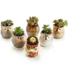 6pcs lot de chouette en céramique Pots de fleurs jardinières de base de glaçage coulant ensemble de série de cactus succulent cactus plante de plante