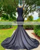 Partykleider Lang Schwarz Prom 2023 Sheer O-Ausschnitt Sparkly Luxus Diamant Kristalle Spandex Afrikanische Mädchen Meerjungfrau Kleider