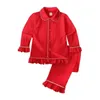 Pyjamas enfants noël rouge revers pyjama ensemble à manches longues toppants préscolaire filles et garçons famille pyjamas 231122