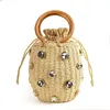 Evening Bags Handmade Rhinestone Crystal Embellished Straw Bag Straw Bucket Bags Lady Travel Purses Handbags sac en paille femme 231122