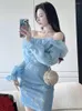 Casual Dresses Spring Autumn Chiffon Women Evening Dress Sparkly Sequin Sexig Off-Shoulder Silm Mini Party Gown Birthday Mujer Vestidos2024