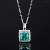 Pendants Spring Qiaoer Vintage 925 Sterling Silver 10 10MM Square Cut Synthesis Ruby Sapphire Emerald Paraiba Tourmaline Pendant Necklace