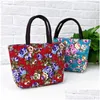 Sacs de rangement Floral ethnique unique sac à main Shoder toile fleur réutilisable magasin portable femmes sac fourre-tout avec fermeture à glissière haute capacité 4MH D DHFIQ