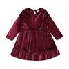 Robes de fille enfants filles robe couleur unie à manches longues velours automne vêtements décontractés costume de princesse