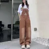 Kobiety Jumpsuits Rompers Spring Women Dżins kombinezon Brown Long szeroka noga Jumpsuits Koreańska odzież uliczna luźne letnie kobiety dżinsowe kombinezon 230422