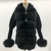 Женское меховое осенне-зимнее женское пальто из искусственного меха, роскошный вязаный свитер, кардиган с отделкой, элегантная куртка со съемным поясом, пальто