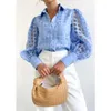 Women's Blouses Solid Color Transparent Plaid Shirt Top Y2K Fashion Flying Sleeve Casual