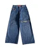 Women's Jeans Korean Fashion Y2k Street Hip Hop Pattern Printed Baggy Blue Pants High Waist Wide For Men And Women
