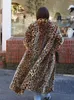 Pele feminina moda leopardo impressão feminino falso casaco chique lapela manga longa cardigan jaquetas 2023 inverno de pelúcia quente streetwear casacos