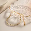 Strand 316L rostfritt stål pärla vita glaspärlor handgjorda armband för kvinnor mode flickor handled smycken gåvor